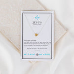Jesus Loves You Necklace gold heart petite chain on inspirational card