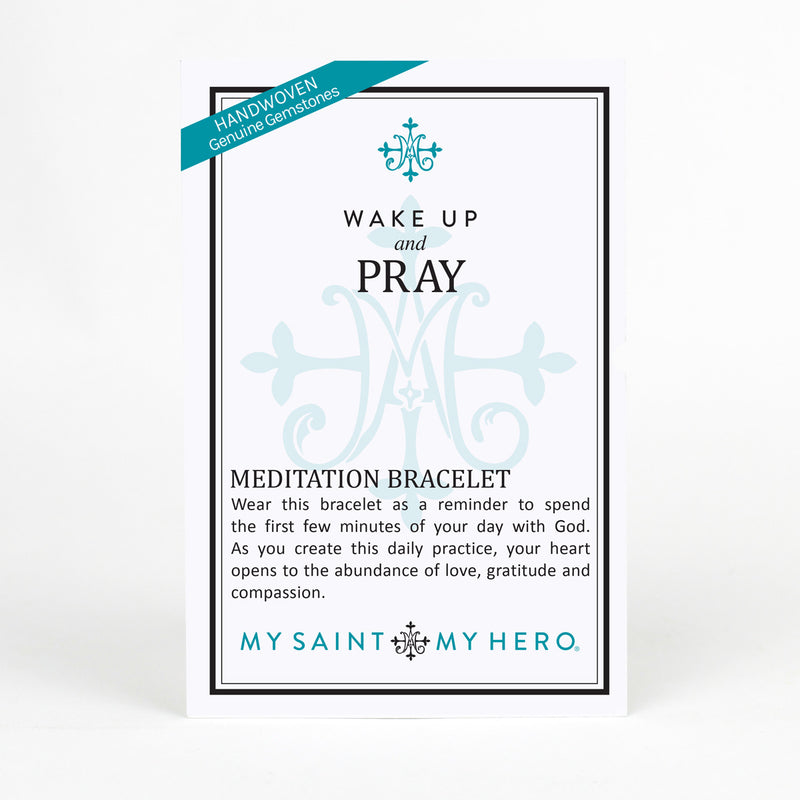 Wake Up and Pray Meditation Bracelet - Hematite inspirational product card front