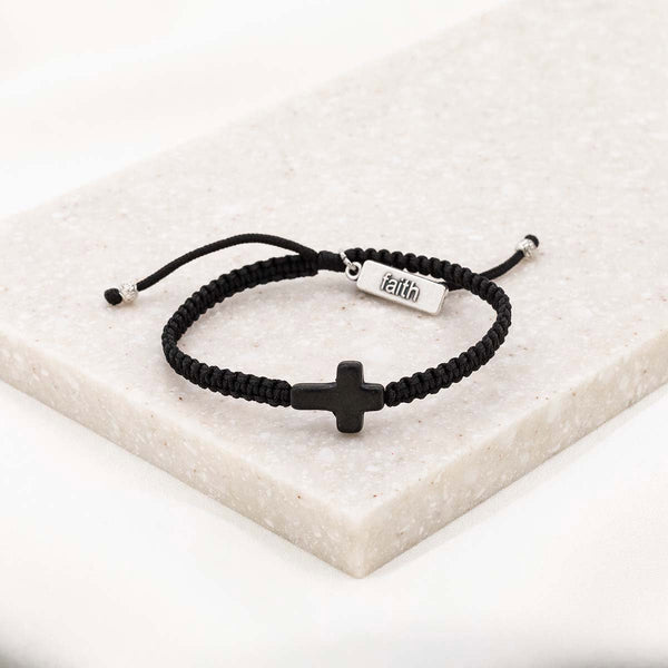 My Saint My Hero Confirmation Blessing Bracelet - Black/Silver Adjustable Cotton Weave