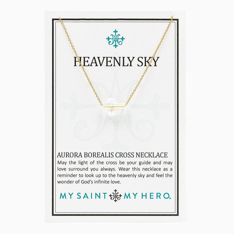 Heavenly Sky Crystal Cross Necklace comes on an inspirational card