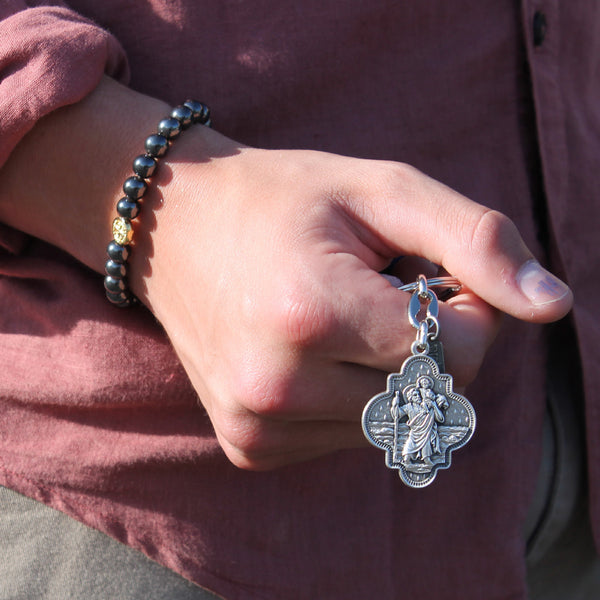 Antique Silver St Christopher with Travellers' Prayer Key Ring 3D - Gift for Him - Key Chain - Key Fob - Travellers good 18th Birthday Gift