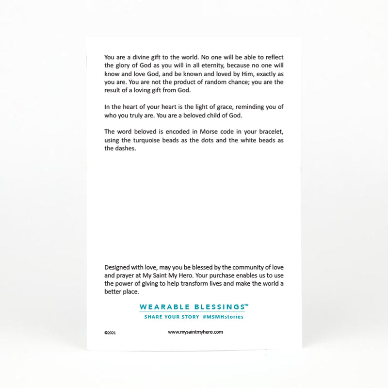 the back of the Beloved Morse Code Bracelet card with spiritual message
