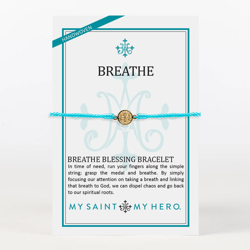 Turquoise and gold tone St. Benedict Blessing Bracelet on Card