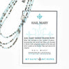 Hail Mary Morse Code Prayer Rope Necklace Aqua and silver 3mm crystals, silver dipped bugle beads, two scapular medals, 40" prayer rope necklace with a 2" extender This Morse Code prayer rope can be worn as a single or double strand necklace or as a wrap bracelet (model is wearing two prayer ropes) The best-selling Hail Mary Morse Code Prayer Rope comes in a box with an inspirational card