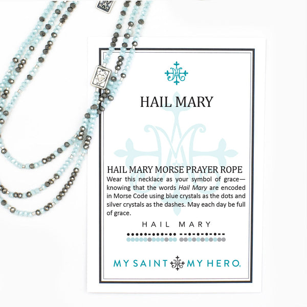 My Saint My Hero Hail Mary Morse Code Rope Necklace - Aqua/Silver