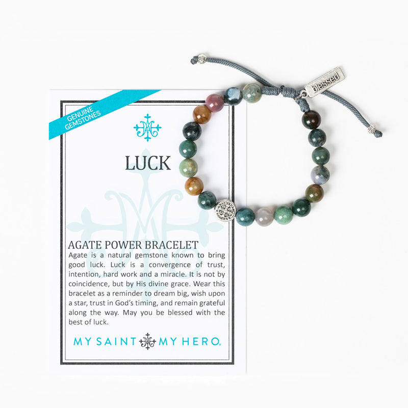Luck Mixed Agate Power Blessing Bracelet  with blessed tag and Saint Benedict MedalInspirational Jewelry Card