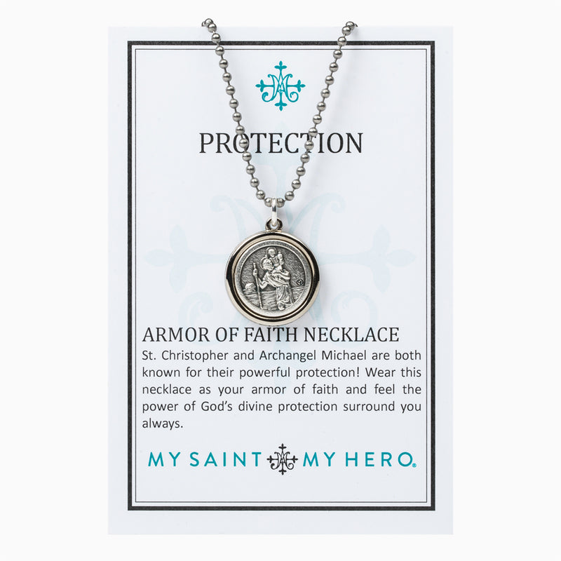 Protection Armor of Faith Necklace on an Inspirational Product Card