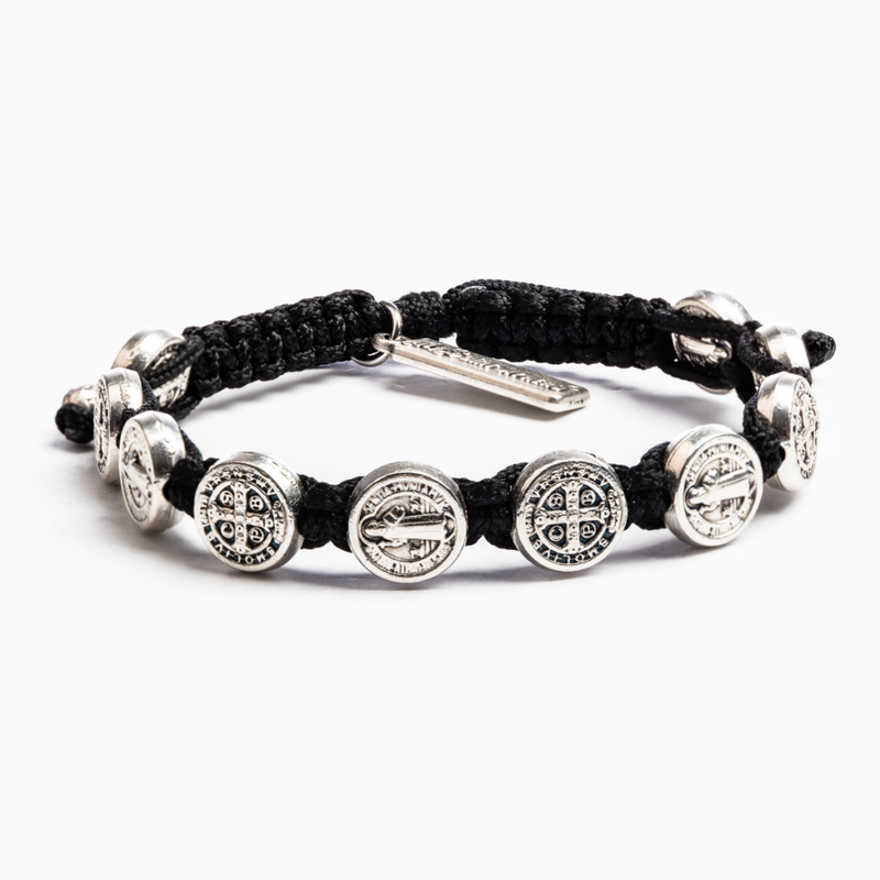 Benedictine Blessing bracelet silver medals on black cord
