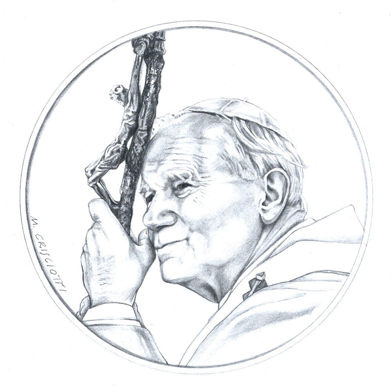 sketch of Pope John Paul for front of medal