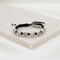 Benedictine Blessing Bracelet Black Cording Silver Medals