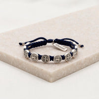 Benedictine Blessing Bracelet Navy Cording Silver Medals