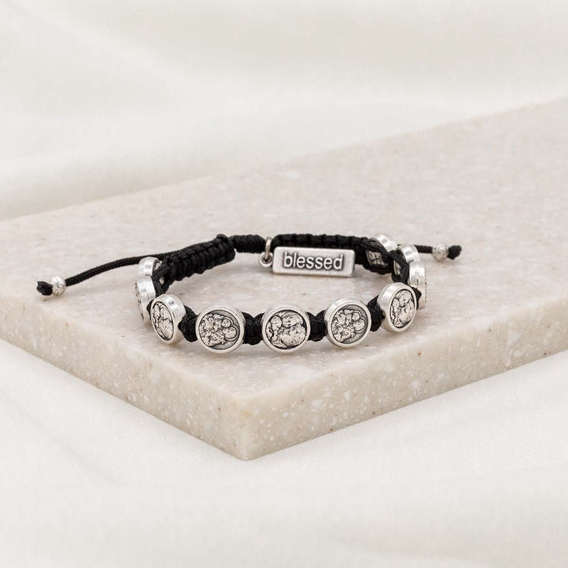 St. Joseph Blessing Bracelet - 10 Saint Joseph Medals on woven black cording