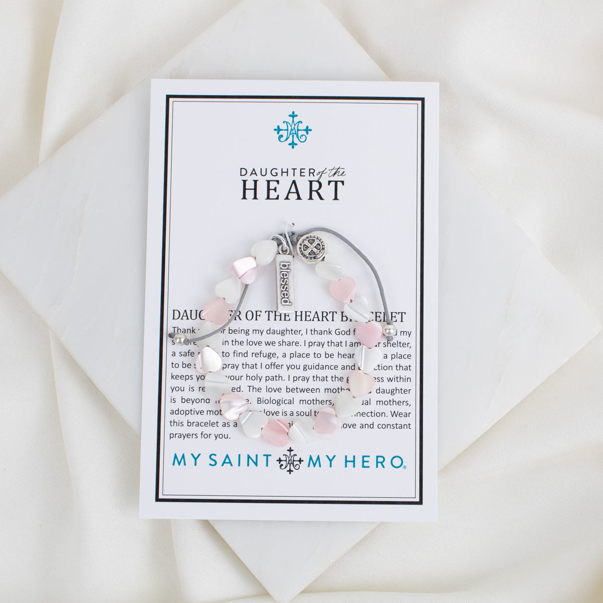 Bracelet with 'Daughter of the Heart' message on a card with text
