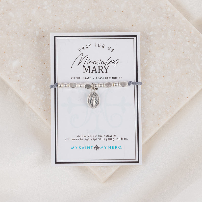 Miraculous Mary Little Saints Bracelet on card