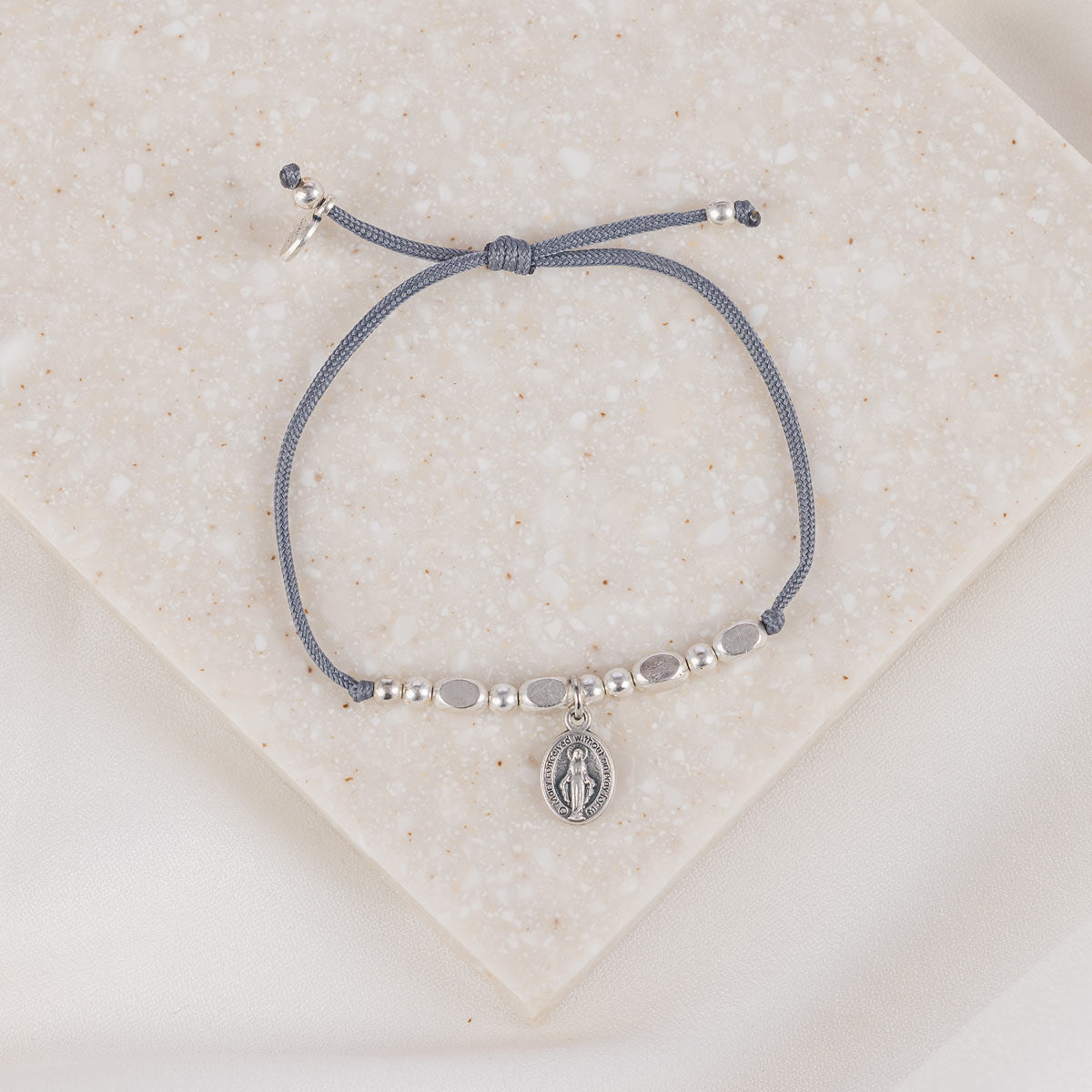 Miraculous Mary Little Saints Bracelet gray slate silver beads