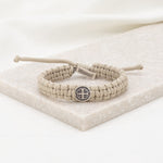 One Blessing for Him Bracelet tan cording and silver st. benedict medal and blessed tag charm