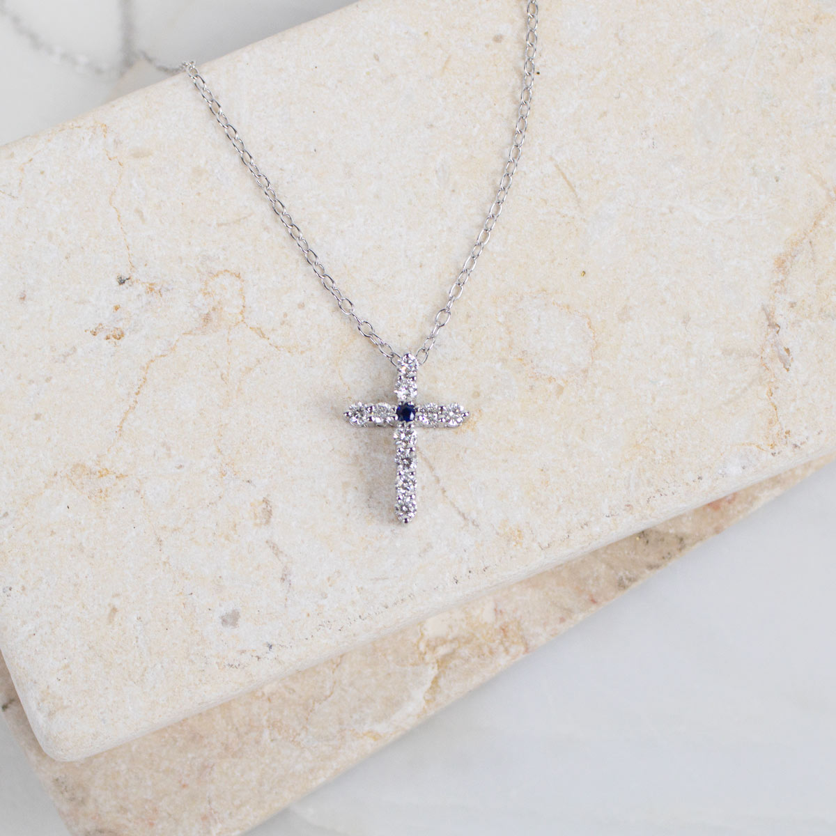 Heart of Mary Diamond and Sapphire Sterling Silver Necklace