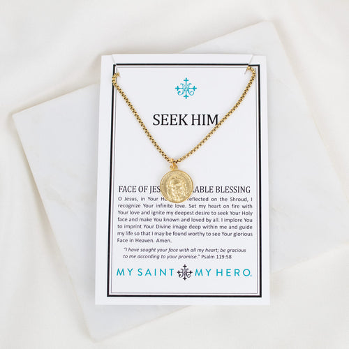 Seek Him Necklace on inspirational card