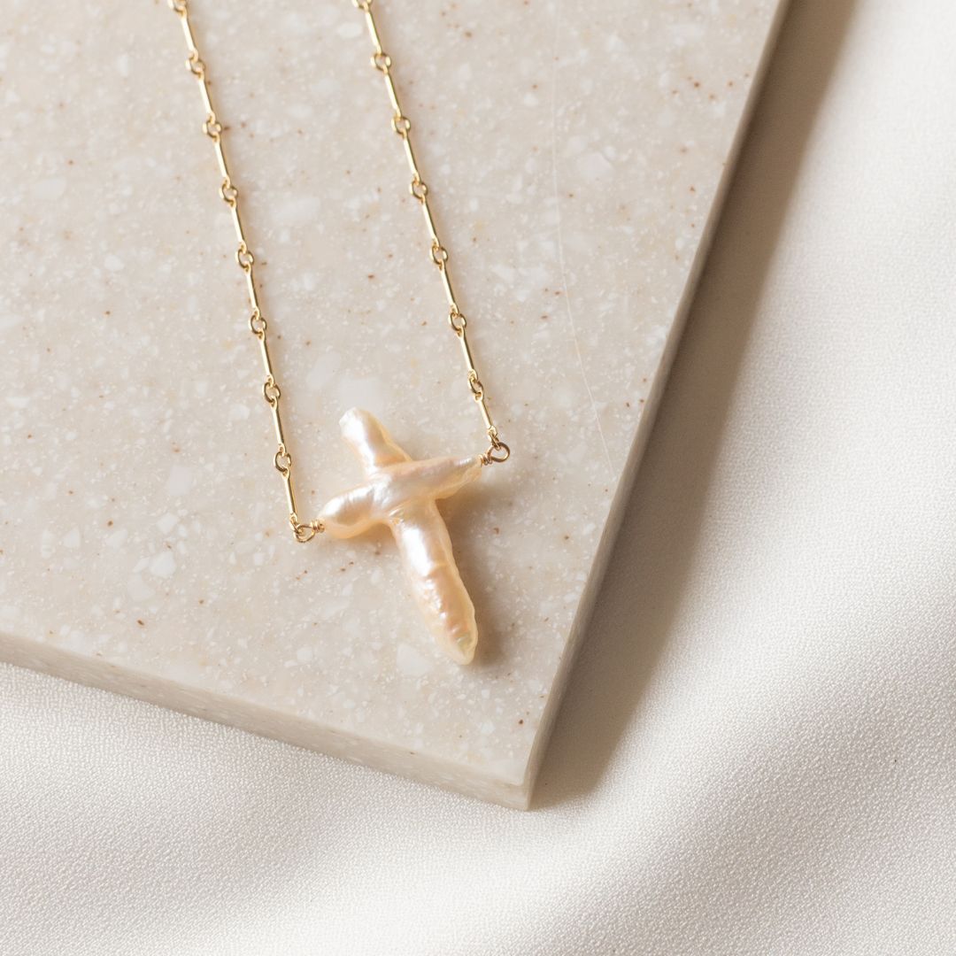 Abide Pearl Cross Necklace – My Saint My Hero