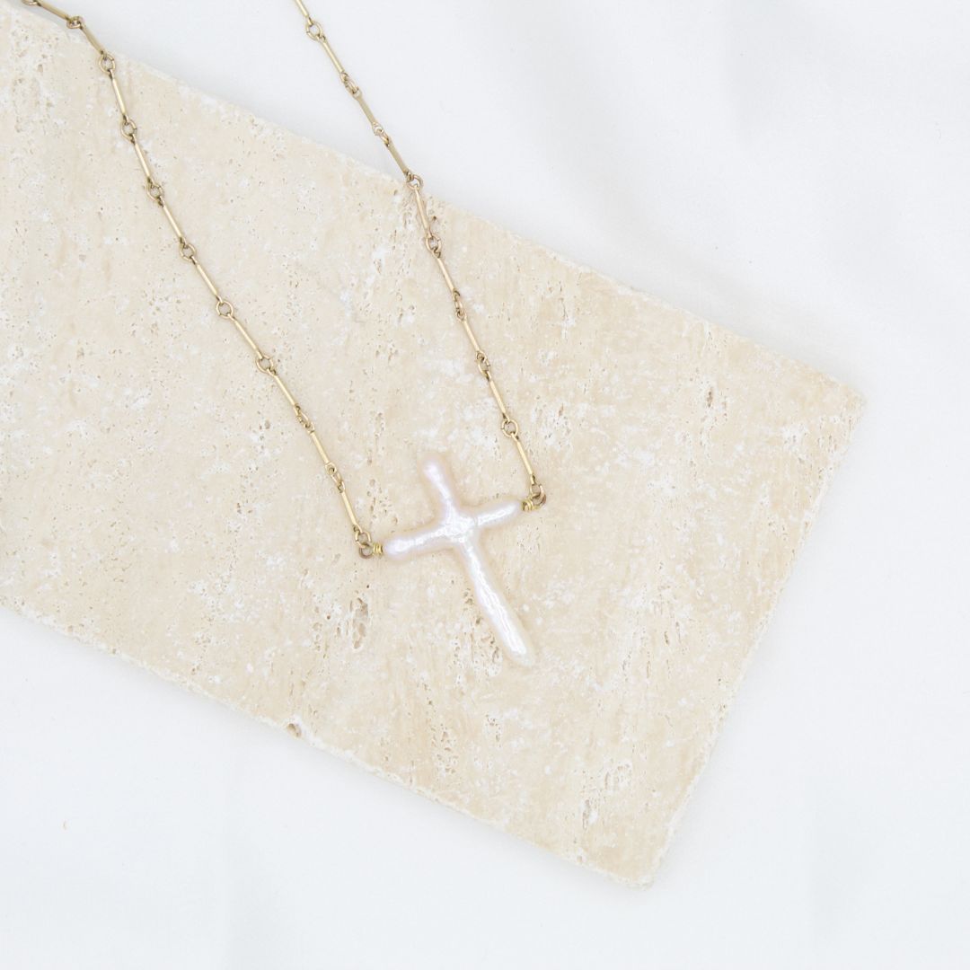 Abide Pearl Cross Necklace – My Saint My Hero