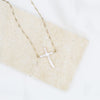 Abide Pearl Cross Necklace - Natural pearl cross on a gold link chain