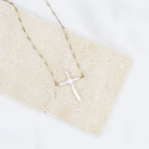 Abide Pearl Cross Necklace – My Saint My Hero Abide Pearl Cross Necklace – My Saint My Hero