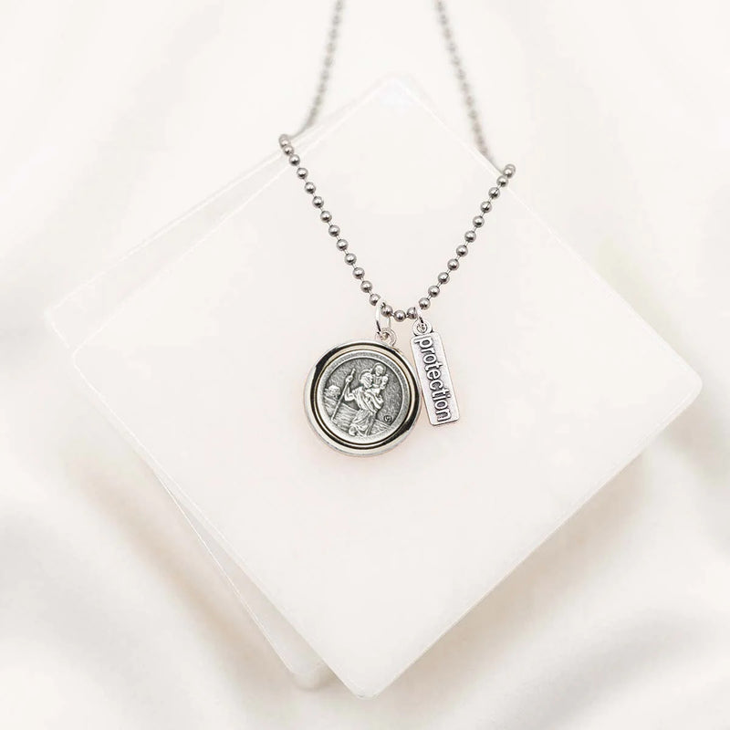 Archangel Michael & Saint Christopher Protection Armor of Faith Necklace - Bead Ball Chain