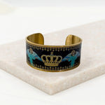 Crown of Glory Cuff black gold and blue sacred icon design gold tone cuff bracelet