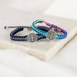 Friends Forever Bracelet Set for Kids navy slate and denim rainbow woven bracelets with benedictine medals