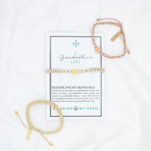 Grandmother's Blessing Bracelet Bundle - Gold Three gold/pink bracelets with crystals and handwoven