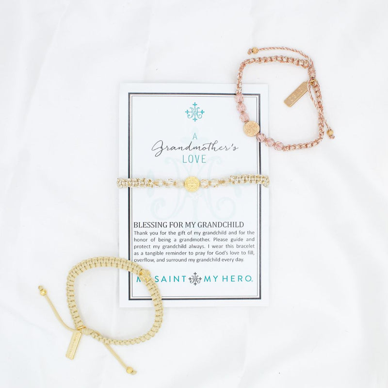 Grandmother's Blessing Bracelet Bundle - Gold Three gold/pink bracelets with crystals and handwoven