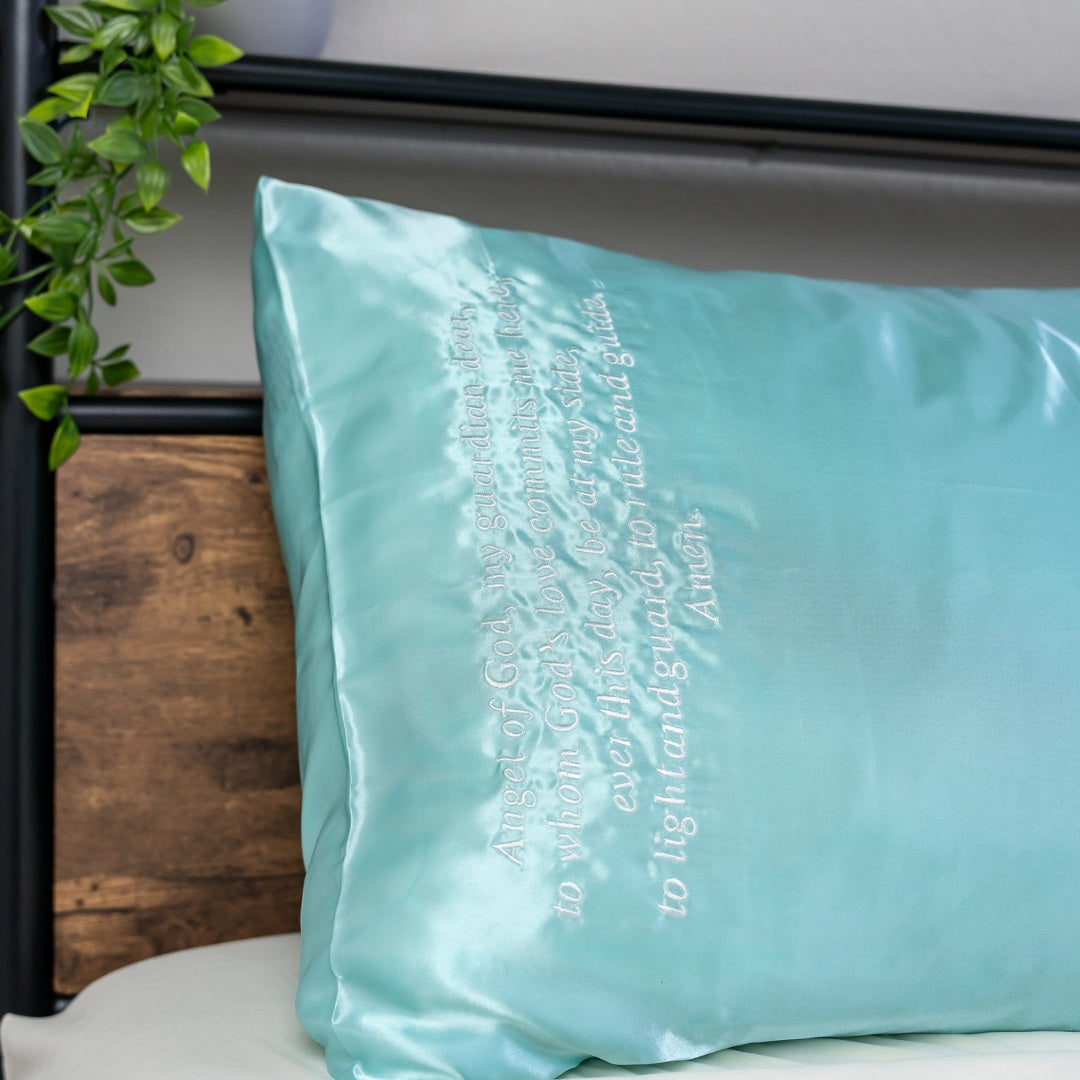Guardian Angel Satin Pillow Case in Sea Glass Blue