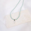 Jesus Others Your Turquoise Bead and White Crystal Pearl Necklace with Petite silver cross