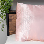 Light Pink Embroidered Satin Guardian Angel Pillow Case