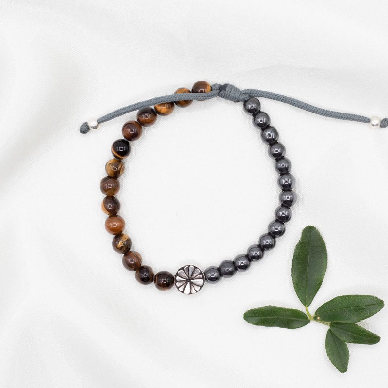 Virtue Tiger's Eye and Hematite Gemstone Bracelet on woven cording