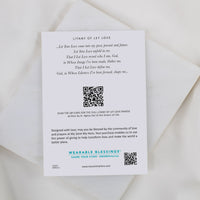 Card with QR code for the Full Litany of Love and the Litany of Let Love on a white background