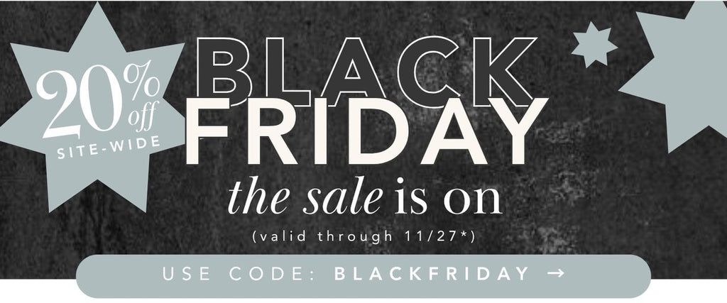 Black Friday sale banner with text and stars on a dark background save 20% sitewide code: BLACKFRIDAY