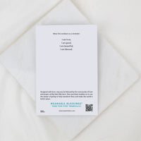 Card with text and QR code on a white background