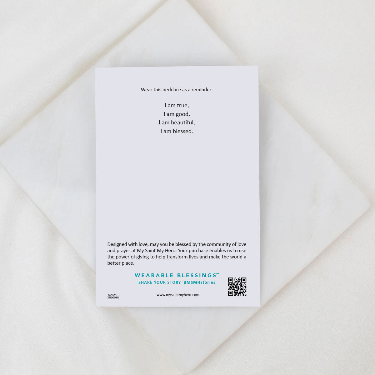 Card with text and QR code on a white background