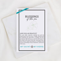 Card with 'Blessings of the Sea' text and 'My Saint My Hero' branding on a white background
