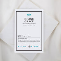 Card with 'Divine Grace' definition and branding on a white background