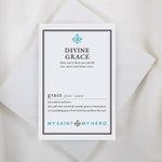 Card with 'Divine Grace' definition and branding on a white background