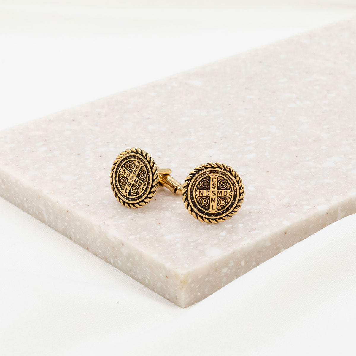 Antique Gold-Tone St. Benedict Cross Cuff Links