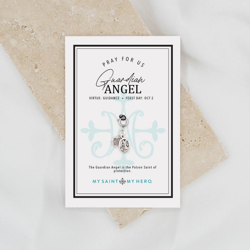 Guardian Angel Saint Charm silver tone on inspirational card