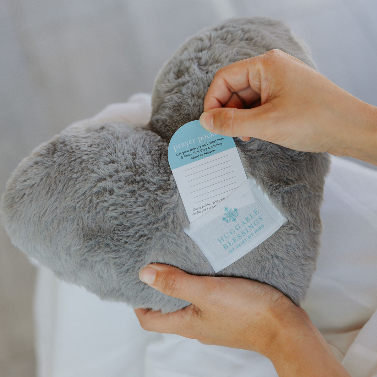 Huggable Blessings Weighted Prayer Pillow – Plush Heart Pillow with Prayer Pocket and Card that can be personalized - Gifts for comfort, Confirmation and Holy Communion, Get Well, Birthdays, Dorm Room, Prayer Partners and More