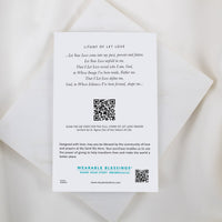 The Litany of Let Love on the back of the bracelet product card