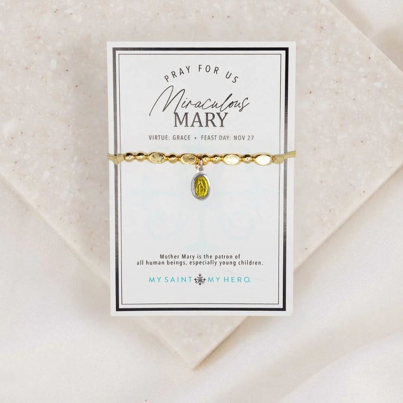 little saints enamel miraculous mary bracelet yellow tone petite medal