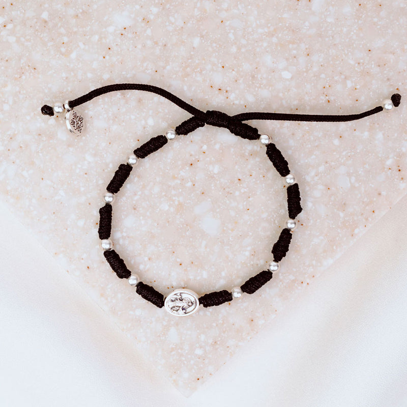 Mary Undoer of Knots Novena Prayer Bracelet black cording silver medals