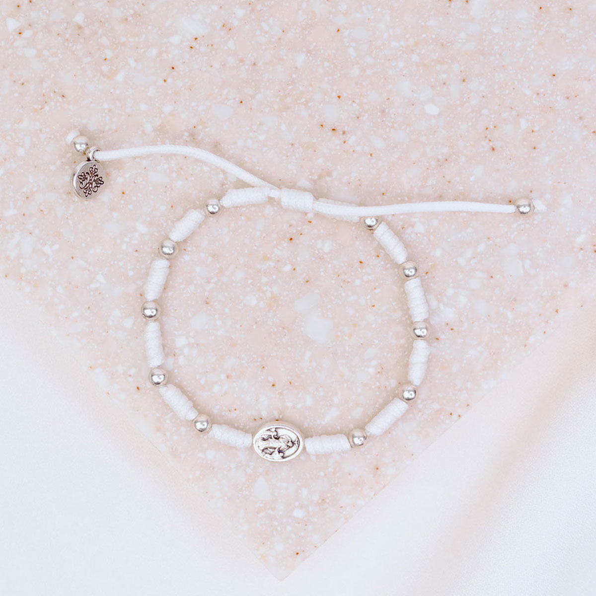 Mary Undoer of Knots Novena Prayer Bracelet white cording silver medals