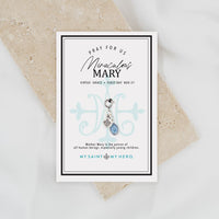petite blue enamel miraculous mary medal on a small inspirational card